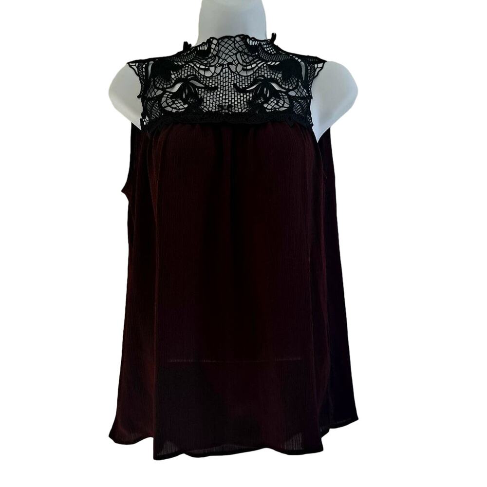 New York & Co High Neck Crochet Sleeveless Top